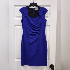 Calvin Klein Ruched Sheath Dress, Purple, Lined, Cutout Neck Size 8